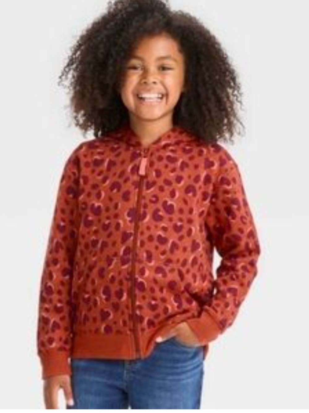 BNWT Cat And Jack Girls' Rust Leopard Zip-Up Hoodie Jacket